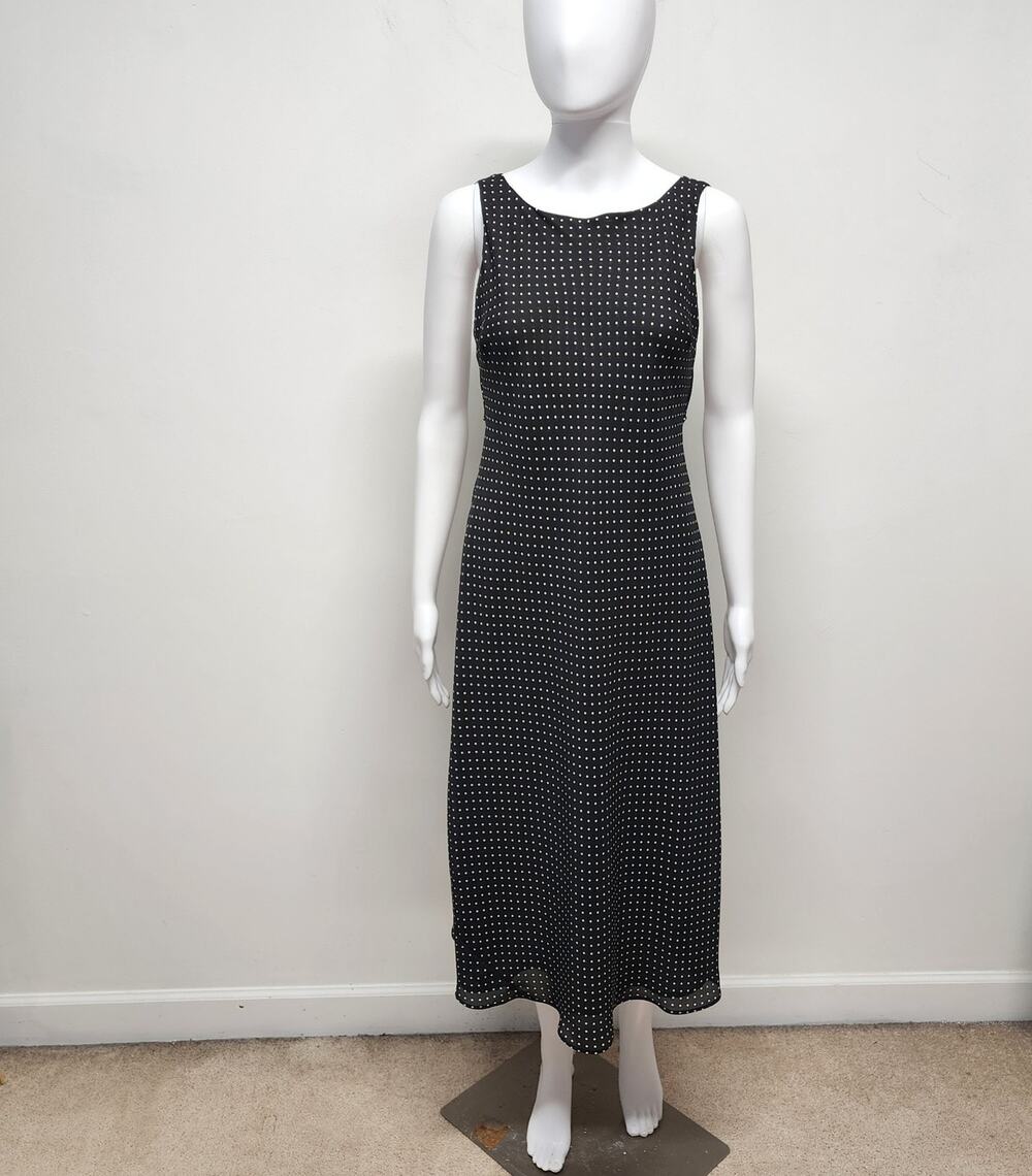 Vintage Ann Taylor Polkadot Midi Dress Size 4P Tie Waist Sleeveless French Girl
